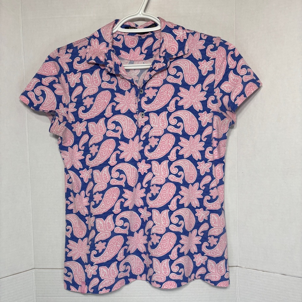 Ralph Lauren Polo Golf Women’s Tailored Fit Pink Paisley Floral Polo Tshirt